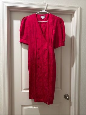 Vintage Adrianna Papell Fuchsia Jacquard Double-Breasted Midi Dress